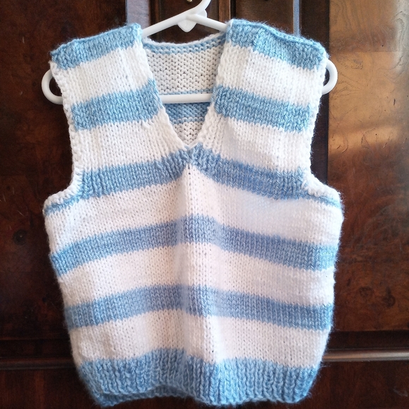 Handmade crochet vest stripe blue toddler 18-24 months - Picture 2 of 3